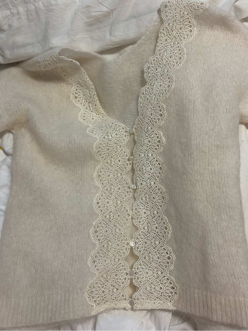 Sezane Astride Jumper Wool Sweater Lace Feminine Cream White Size M/L REVERSIBLE - Picture 9 of 9